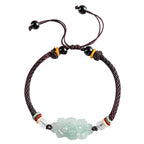 Natural A-Grade Jadeite Lotus Bracelet – Handmade Woven Cord Jewelry, Adjustable Lucky Charm for Men & Women