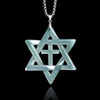 Natural Blue Water Jadeite Hexagram Cross Pendant – A-Grade Jade, S925 Silver, Unisex Fashion Necklace