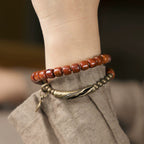 Tibetan Handmade Yak Bone Double-Wrap Bracelet – Long Style with Vintage Brass Accents