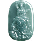 Natural Blue Water Jadeite Samantabhadra & Guanyin Pendant – A-Grade Jade, Zodiac Dragon & Snake Guardian Talisman