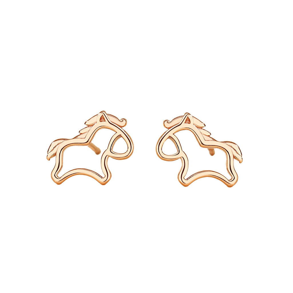 Horse Year Good Luck Charm – Women’s S925 Sterling Silver Hollow Horse Stud Earrings