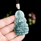 Natural Blue Water Jadeite Tara Guanyin Pendant – A-Grade Jade, Spiritual Protection Talisman