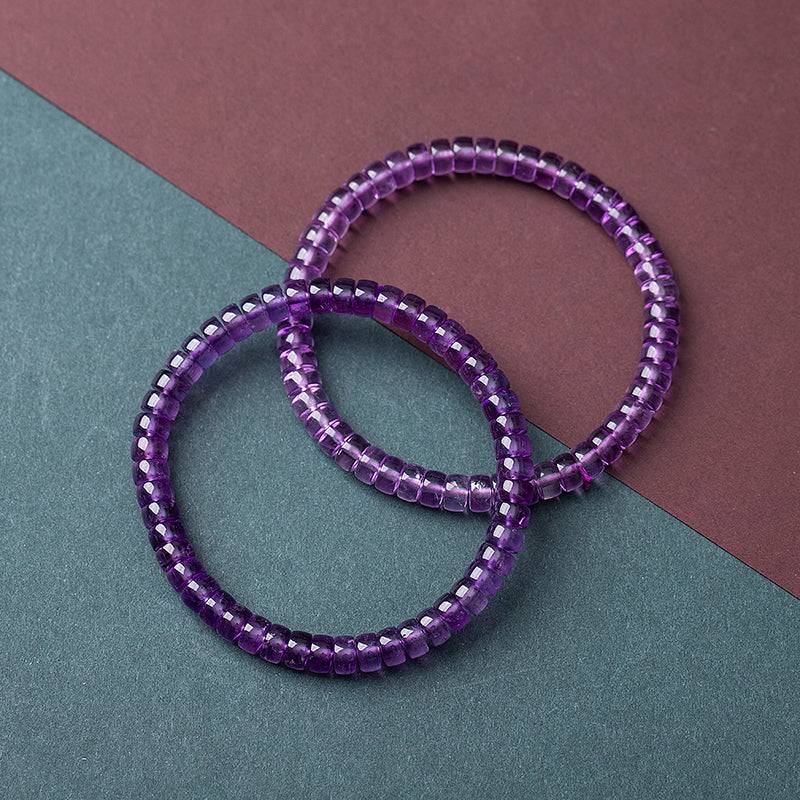 Natural Uruguayan Amethyst Bracelet - 5-8mm Purple Single-Strand Beaded Bracelet