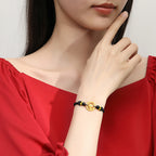 Women’s S925 Silver Peace Circle 12 Chinese Zodiac Bracelet – Woven Black Cord