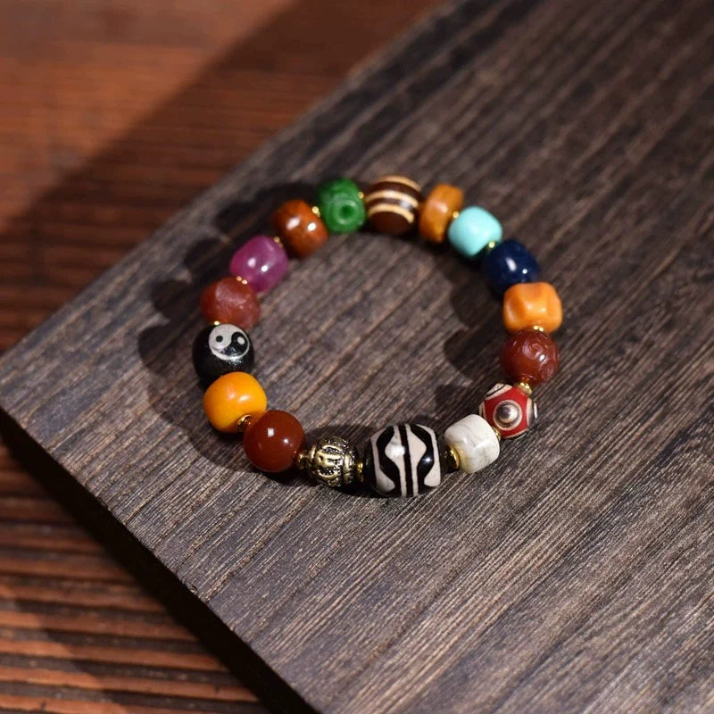 Buddha3bodhi Tibetan Natural Agate Multicolored Bead Bracelet