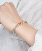 Unisex Natural Gray Moonstone Rainbow Labradorite Thin Slice Bracelet – 18K Gold Plated Silver Multi-Gemstone