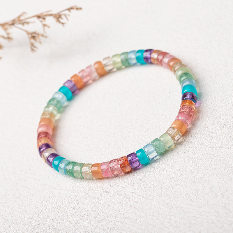 Natural Crystal Multi-Gemstone Rainbow Straight-Cut Beaded Bracelet - Minimalist Fashion 6mm