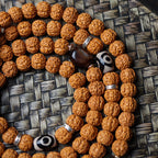 Dragon Vein Exploding Texture Rudraksha 108 Mala Beads Bracelet with Alxa Agate Accents