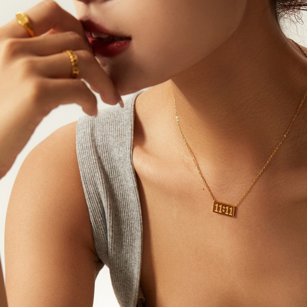 1111 Angel Number Sterling Silver Necklace 18K Clavicle Chain Necklace for Women