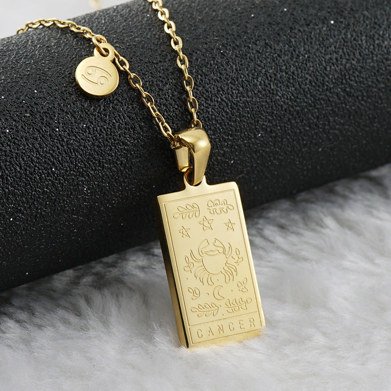 12 Zodiac Sign Pendant Necklace – 18K Gold-Plated Titanium Steel