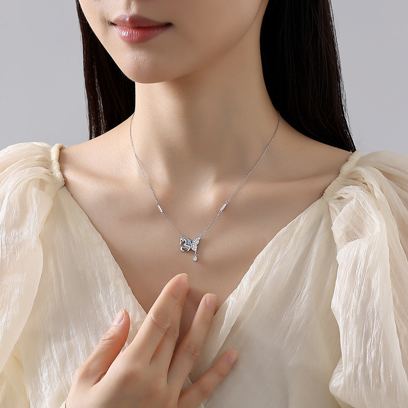 S925 Sterling Silver Butterfly Wing Flying Horse Necklace for Women – Year of the Horse Zodiac Jewelry