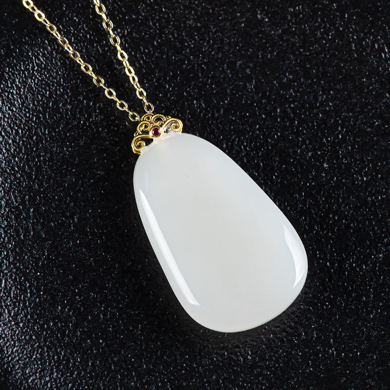 Natural Hetian White Jade Wushi Plaque Pendant – Protective Talisman for Peace & Balance