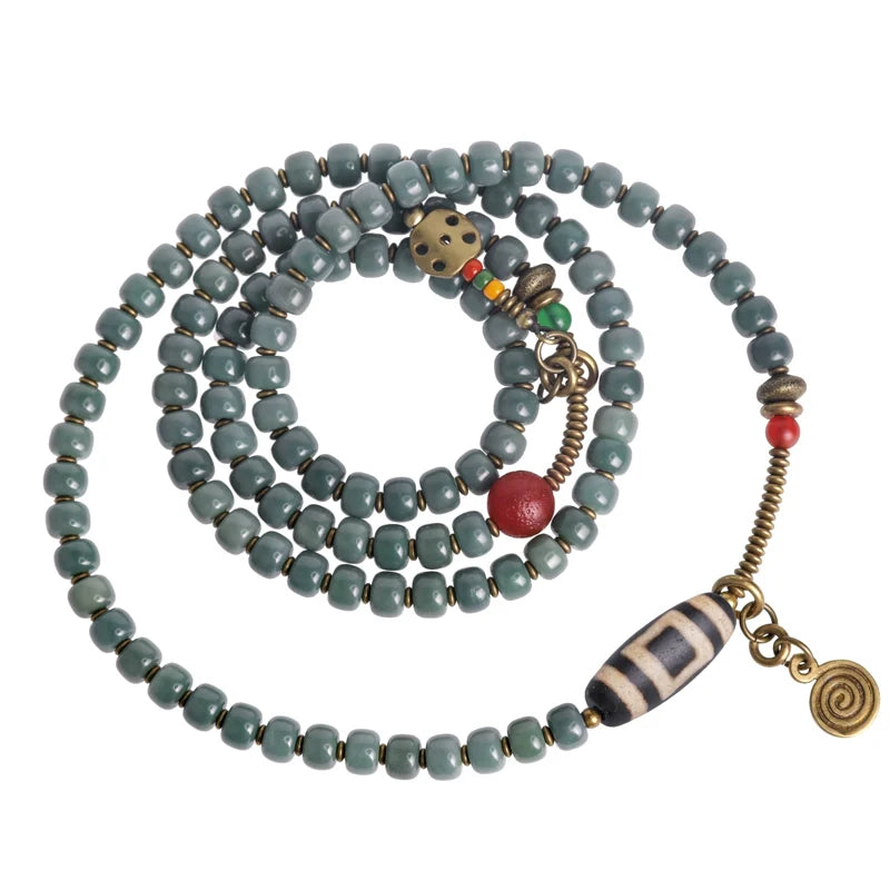 Vintage Multi-Layer Bodhi Seed & Dzi Bead Bracelet Buddhist Mala Jewelry for Men & Women