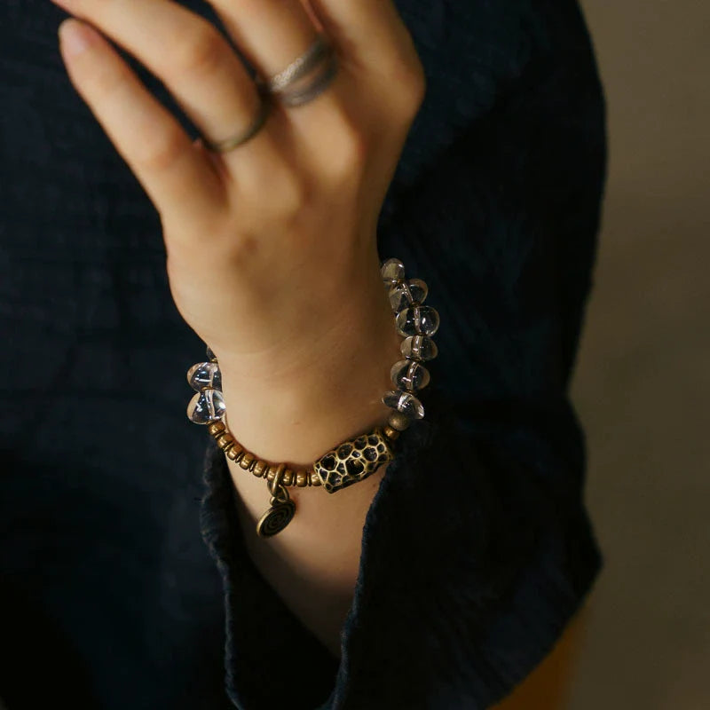 White Quartz & Brass Single-Strand Bracelet – Calm & Clarity for Women