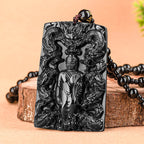 Natural A-Grade Black Jadeite Amitabha Buddha Nine Dragons "Supreme Self-Mastery" Pendant Unisex