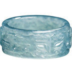 Natural A-Grade Blue Water Jadeite Taotie Ancient-Style Ring – Ice-Type Jade, Unisex Couple's Ring