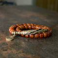 Tibetan Handmade Yak Bone Double-Wrap Bracelet – Long Style with Vintage Brass Accents