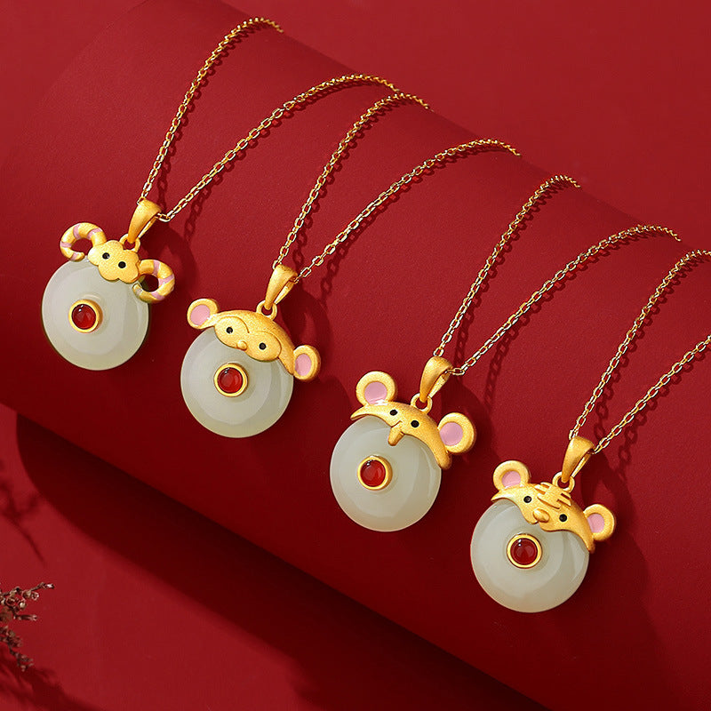 Hetian Jade Peace Circle 12 Chinese Zodiac Necklace – S925 Silver Horse Year Gift Jewelry