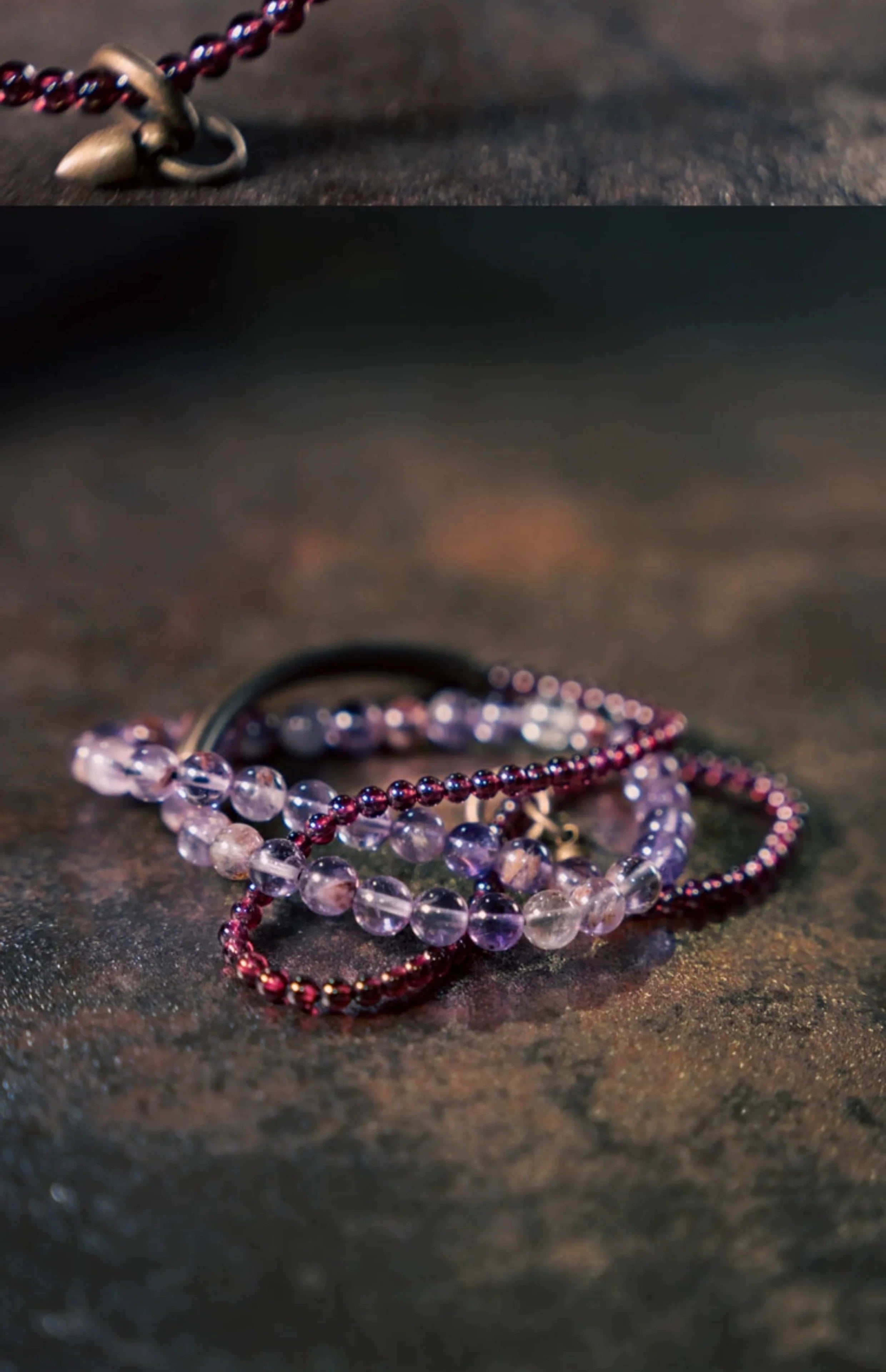 Vintage Multi-Layer Purple Phantom & Garnet Bracelet · Energy Wrap for Women