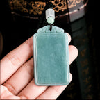 Natural Ice Blue Jadeite “Peace & Safety” Pendant – Genuine A-Grade Blue Water Jade, Feng Shui Talisman