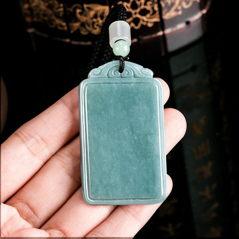 Natural Ice Blue Jadeite “Peace & Safety” Pendant – Genuine A-Grade Blue Water Jade, Feng Shui Talisman