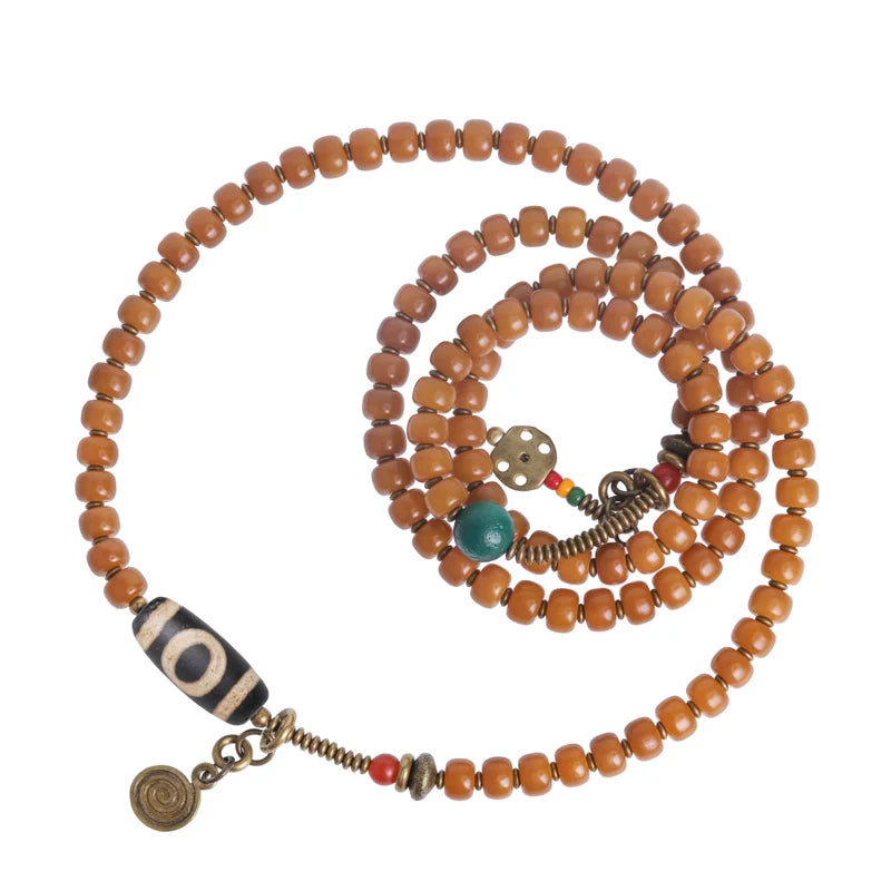 Vintage Multi-Layer Bodhi Seed & Dzi Bead Unisex Bracelet · Buddhist Mala Jewelry