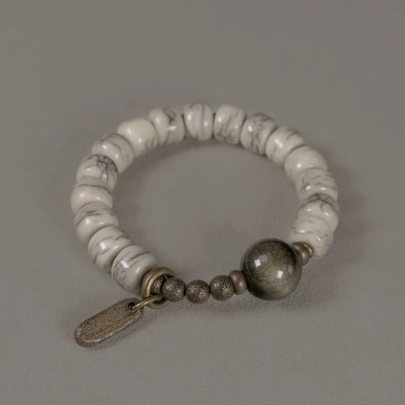 Tibetan Yak Bone & Golden Obsidian Bracelet with Brass Accents – For Strength & Protection
