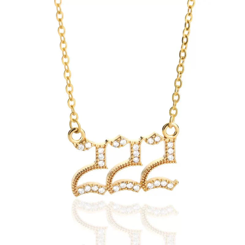 Angel Number Zircon Gold-Plated Necklace – Handmade & Radiantly Divine