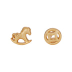 Women’s S925 Sterling Silver Asymmetric Wood Horse and Coin Stud Earrings – Year of the Horse