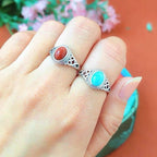 Vintage S925 Sterling Silver Ring with Agate & Turquoise – Adjustable Open Design for Women