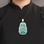 Natural Blue Water Jadeite Mahasthamaprapta Guanyin Pendant – A-Grade Ice-Type Jade, Compassion & Protection Talisman