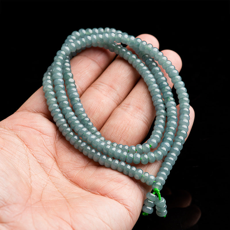 Natural Grade A Light Blue Jadeite 108 Abacus Bead Mala