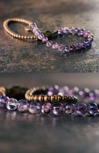 Vintage Double-Wrap Amethyst Phantom Quartz Bracelet – Brass Accents & Spiritual Style