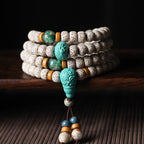 Star and Moon Bodhi 108 Mala Beads Bracelet – Luminous Mongolian Turquoise Edition