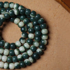 108 Mala Beads Gradient Green Bodhi Bracelet with Carved Lotus Pendant