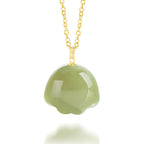 Natural Aged Hetian Green Jade Cat Claw Pendant for Women