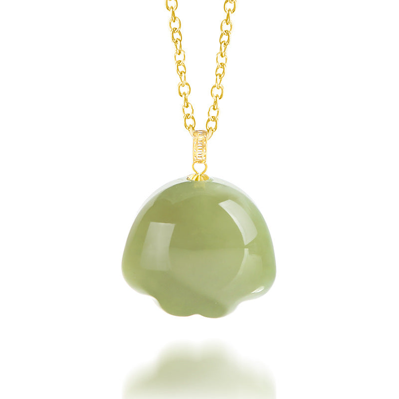 Natural Aged Hetian Green Jade Cat Claw Pendant for Women