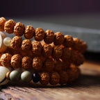 Double Dragon Rudraksha 108 Mala Beads Bracelet with Elegant Accents