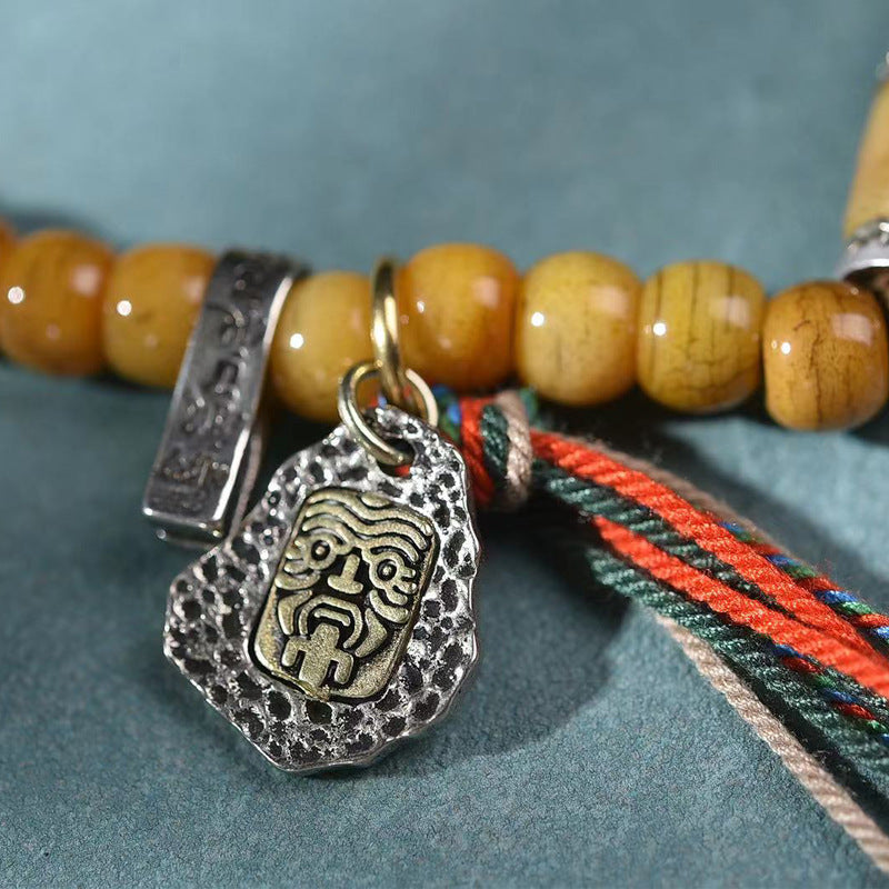Natural Camel Bone 108 Beads Mala Necklace with Zakhilam Ghau Box Pendant