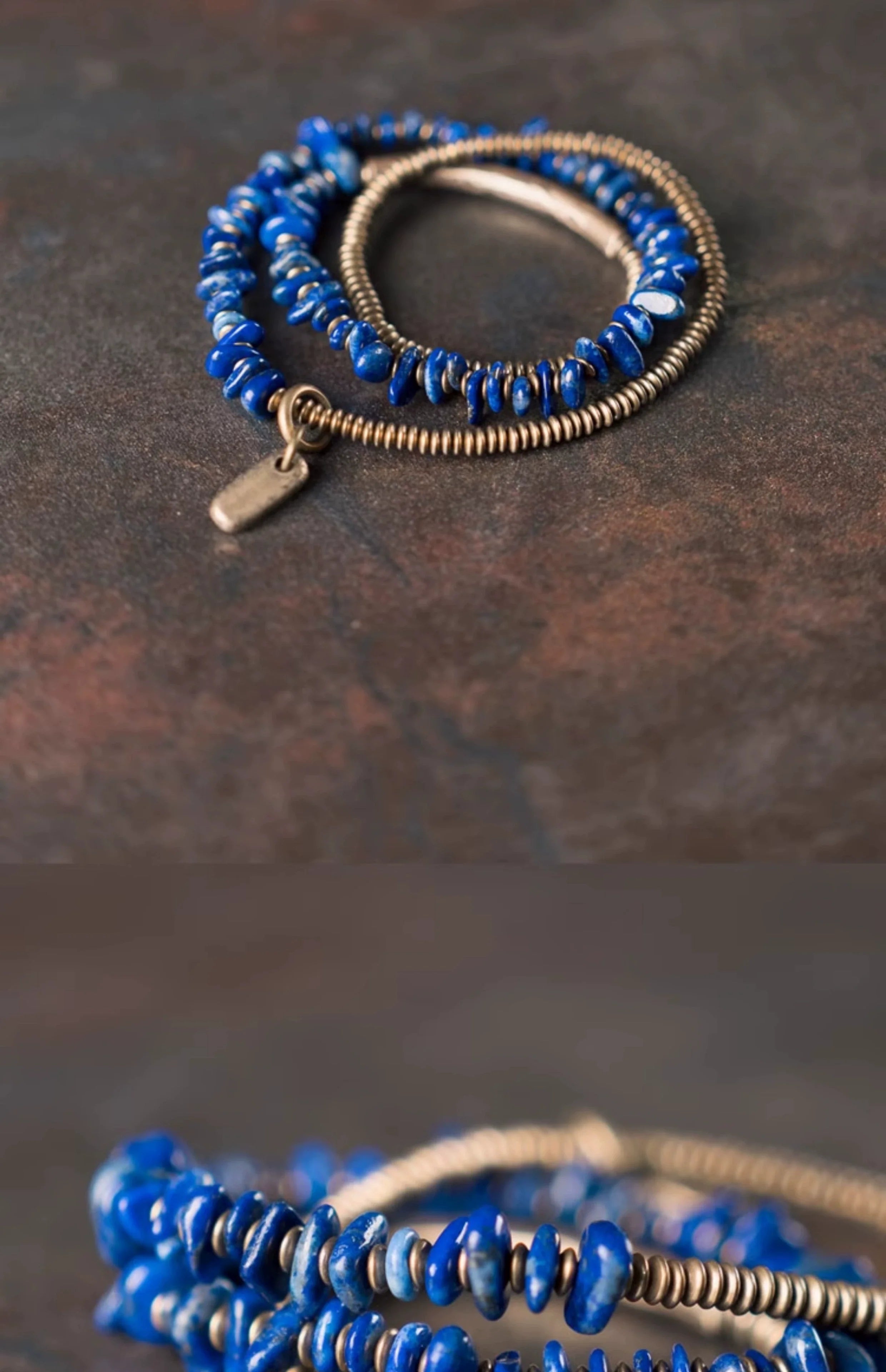 Irregular Lapis Lazuli& Brass Multi-Layer Bracelet Handcrafted Tibetan Jewelry for Protection & Balance