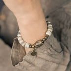 Tibetan Handmade Yak Bone & Brass Dzi Bracelet · Sacred Protection, Grounded Strength