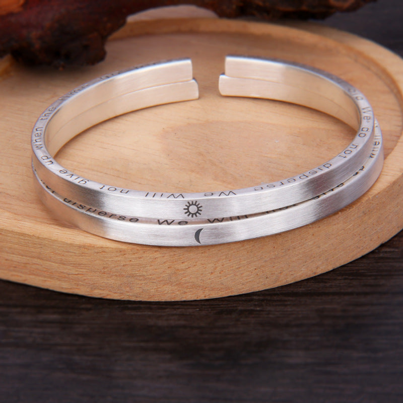 S999 Pure Silver Moon & Sun Couple Bangle