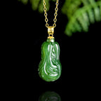 Natural Spinach Green Aged Hetian Jade Cabbage Pendant with 18K Gold Clasp for Women