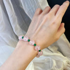 Natural Pink Crystal Contrasting Color Jadeite Quartzite Bracelet for Women