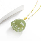 Natural Aged Hetian Green Jade Cat Claw Pendant for Women