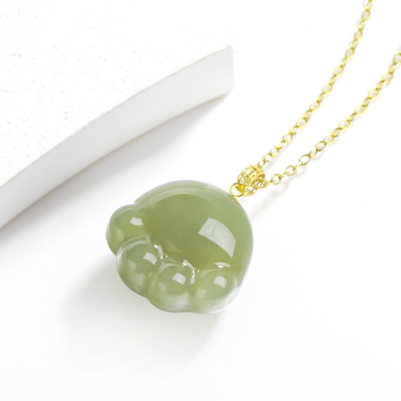 Natural Aged Hetian Green Jade Cat Claw Pendant for Women