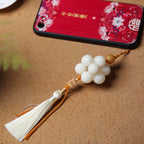 Handmade White Jade Bodhi Woven Tassel Charm Strap for Phone, Bag, or Car