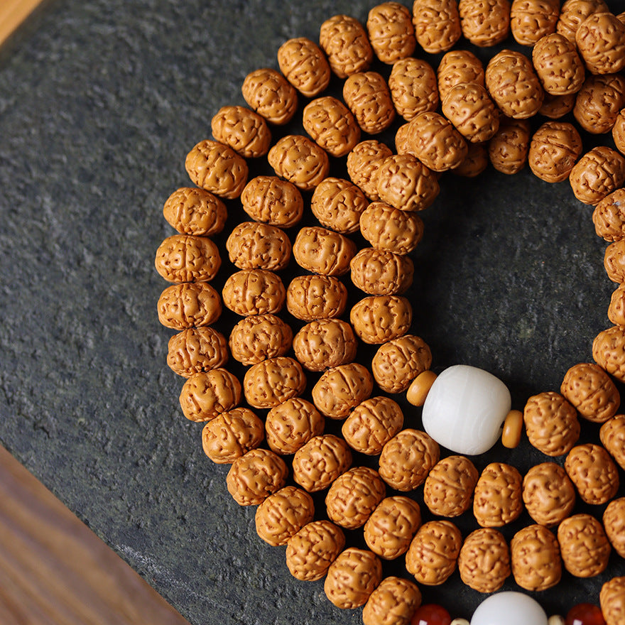 Double Dragon Rudraksha 108 Mala Beads Bracelet with Elegant Accents