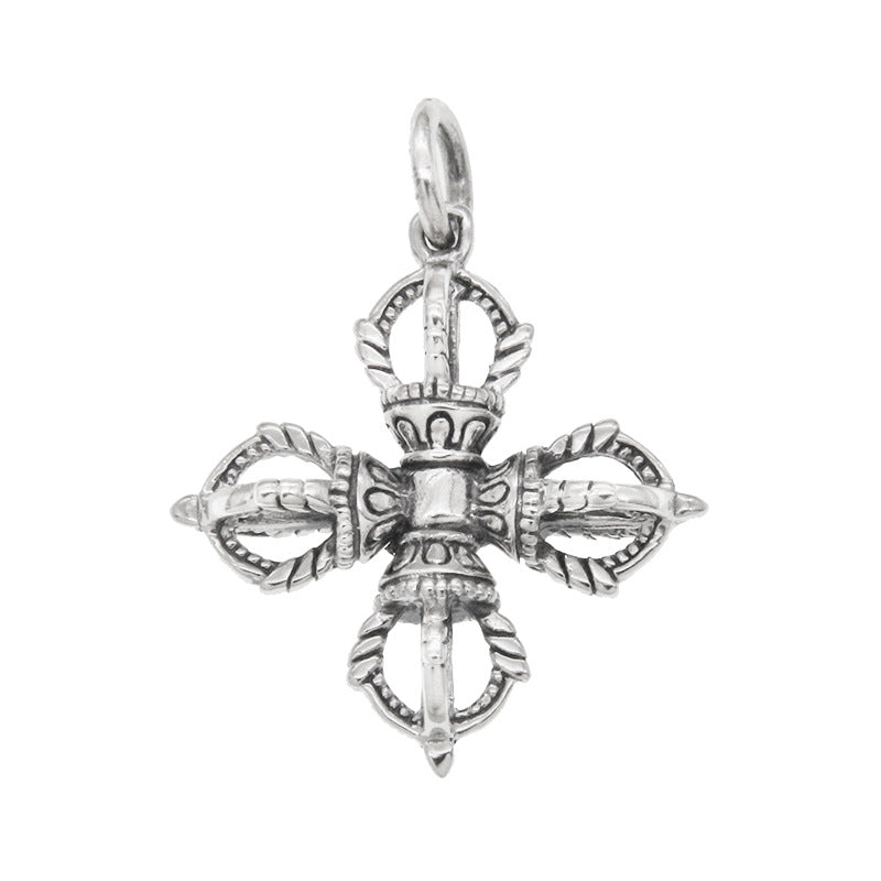 925 Sterling Silver Delicate Vajra Cross Necklace