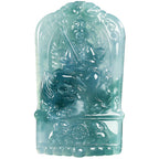 Natural Blue Water Jadeite Manjushri Pendant – A-Grade Jade, Zodiac Rabbit Guardian Talisman, Spiritual Amulet